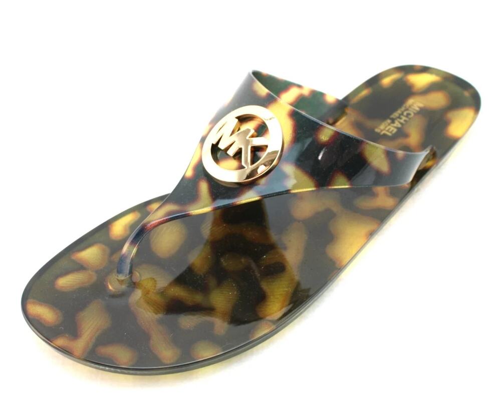 New Michael Kors Lillie Jelly Thong Tortoise Black/Brown Women's Sandals Size 11